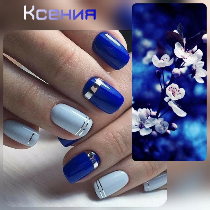 Маникюр с оттенками белого и голубого на длинные ногти