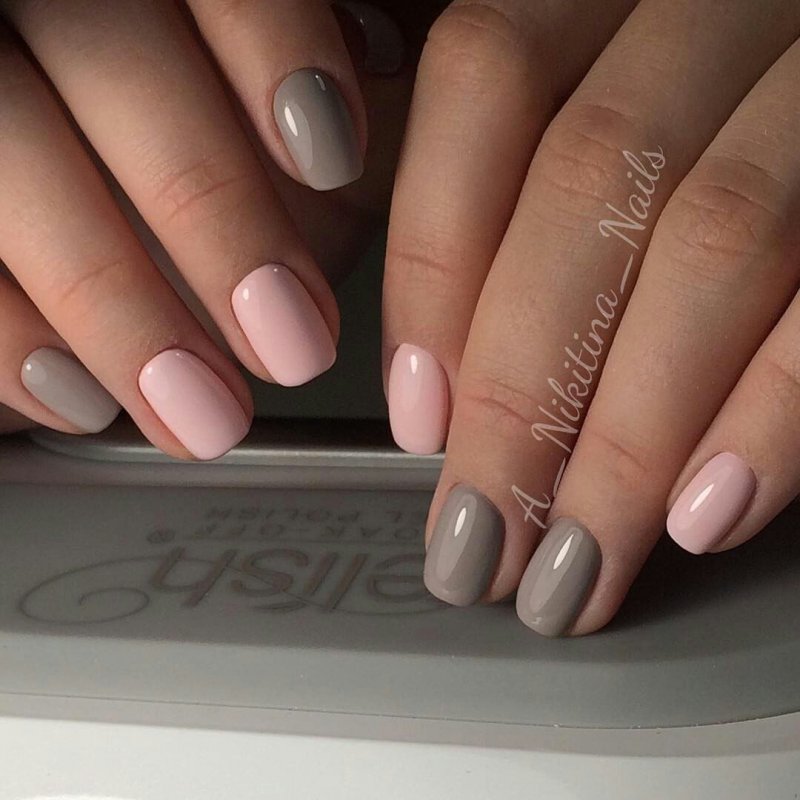 Маникюр в серо розовых тонах