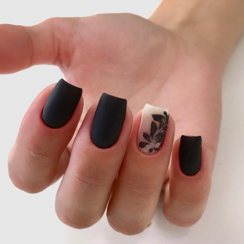 Маникюна короткие квадратные ногти черный