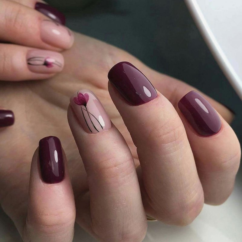 Шеллак на короткие ногти бордовый