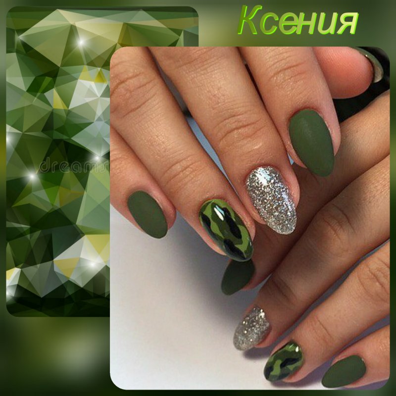 Маникюр зеленый камуфляж