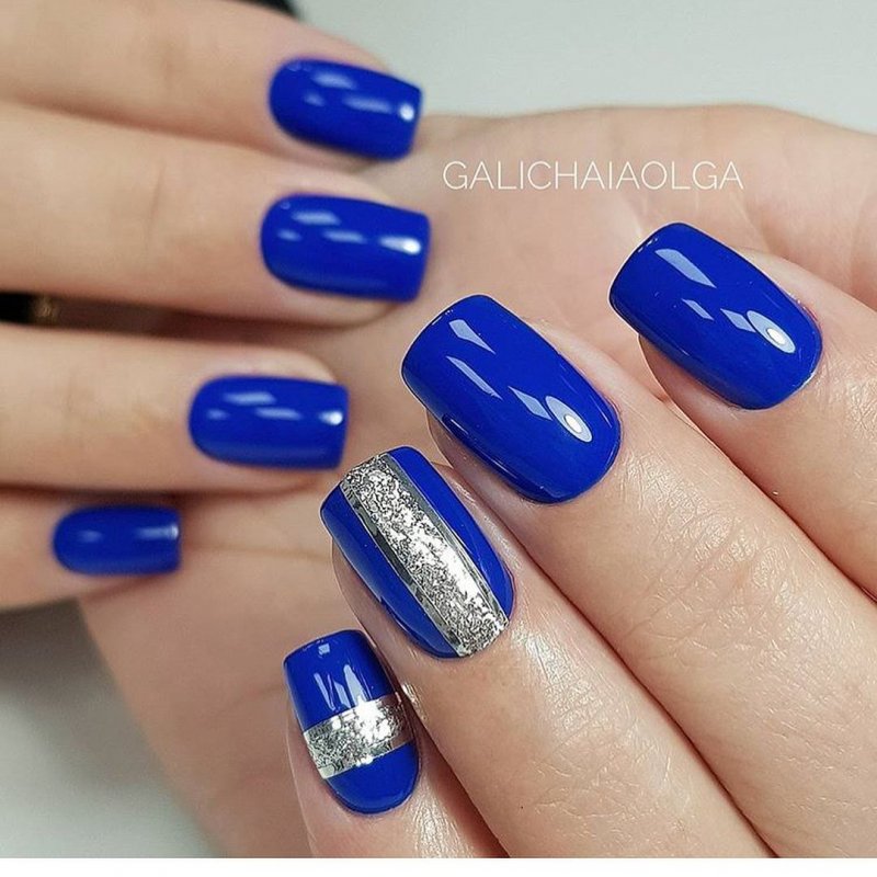 Маникюр шеллак синий 2019