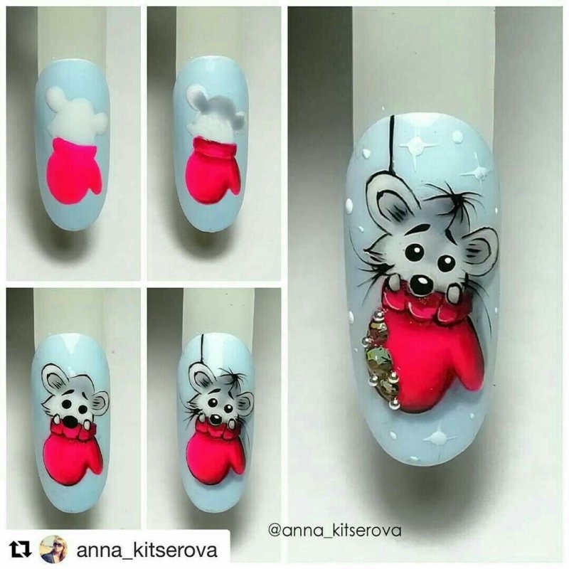Мышка на ногтях
