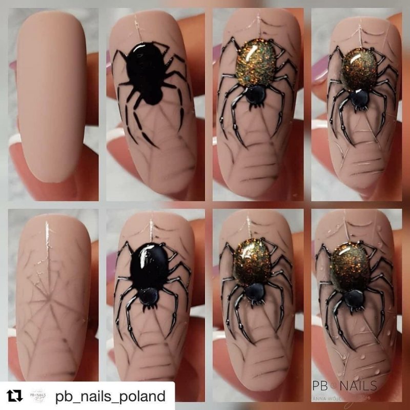 Французский маникюр с пауком