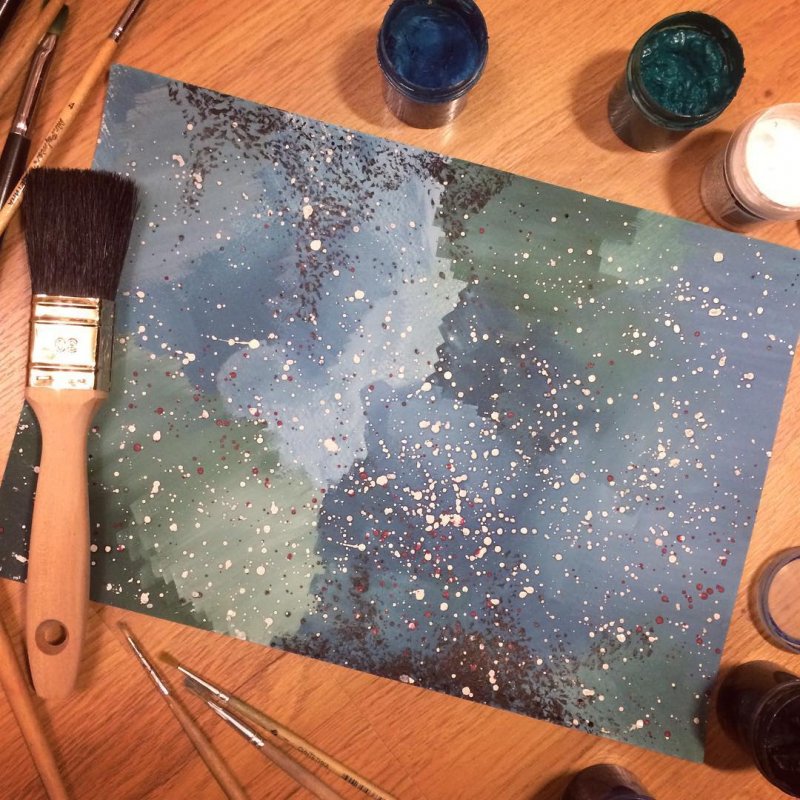 Рисование губкой космос