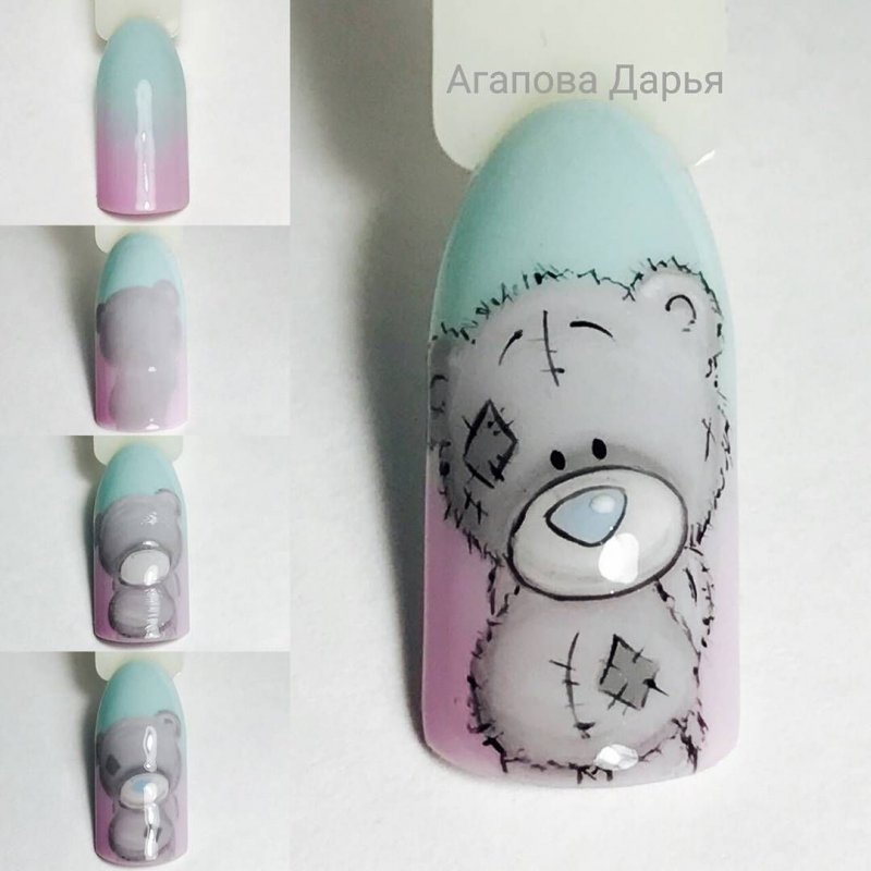 Мишка на ногтях