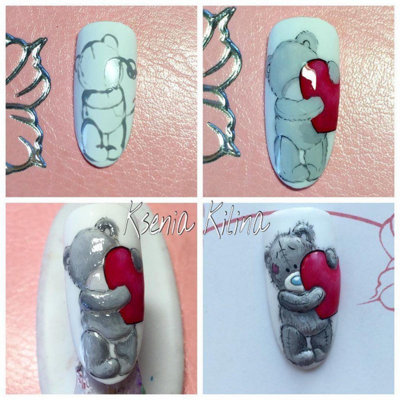 Мишка Тедди рисунок на ногтях