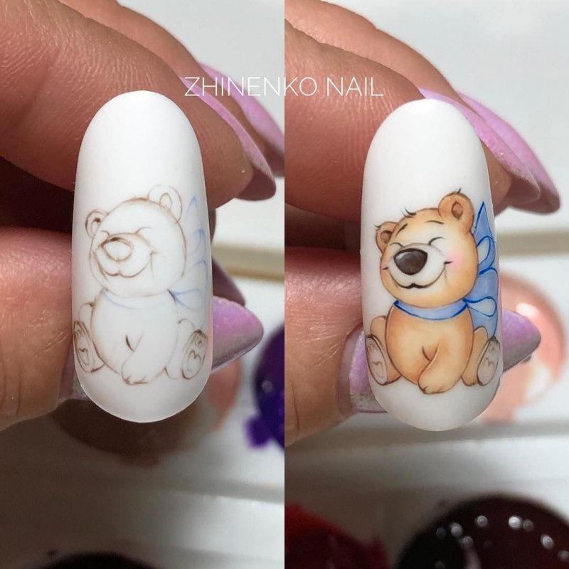 Белый мишка на ногтях