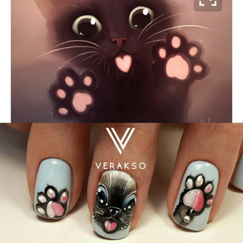 Кошечка на ногтях