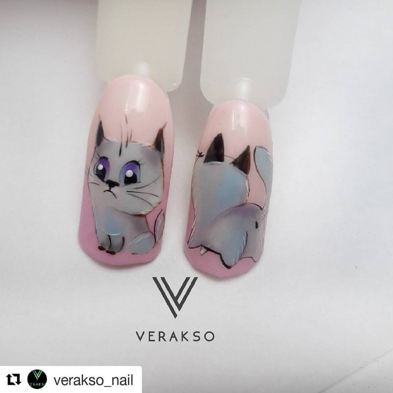 Кошка на ногтях рисунок