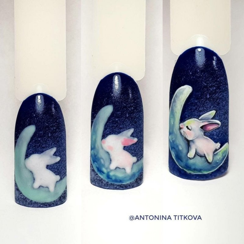 Рисунок на ногтях зайчик