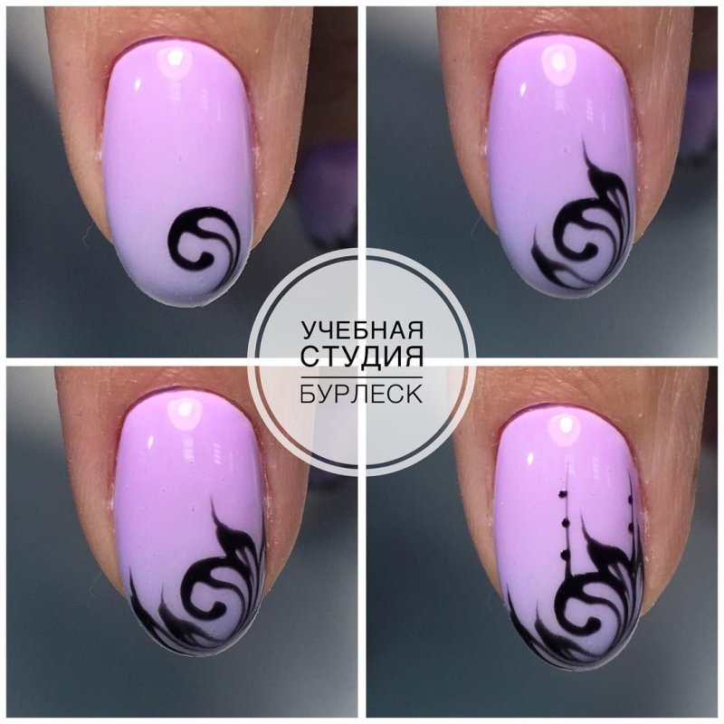 Вензеля на коротких ногтях пошагово