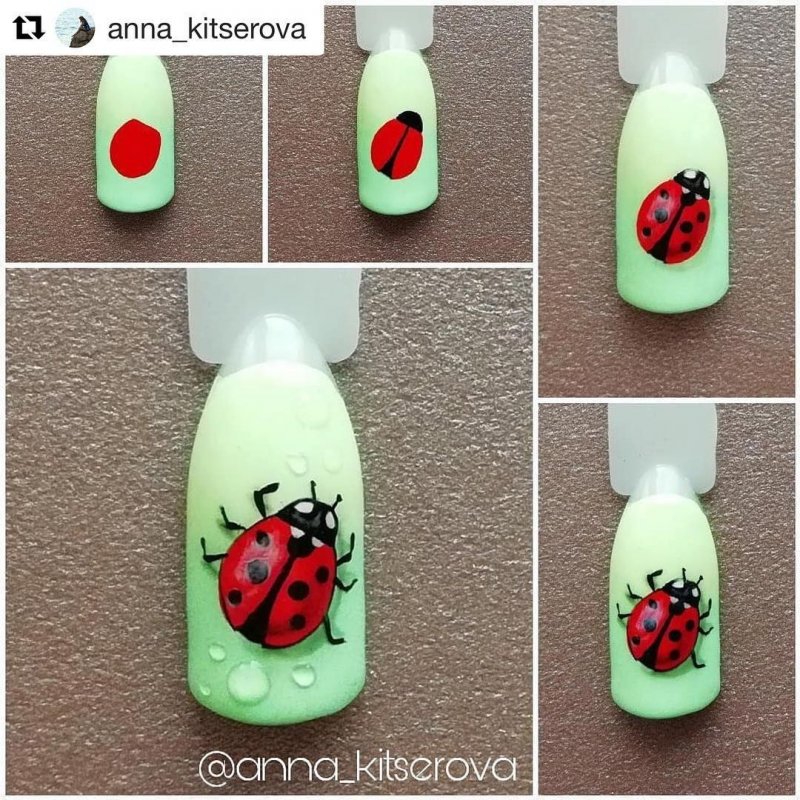 Маникюр Божья коровка на ногтях