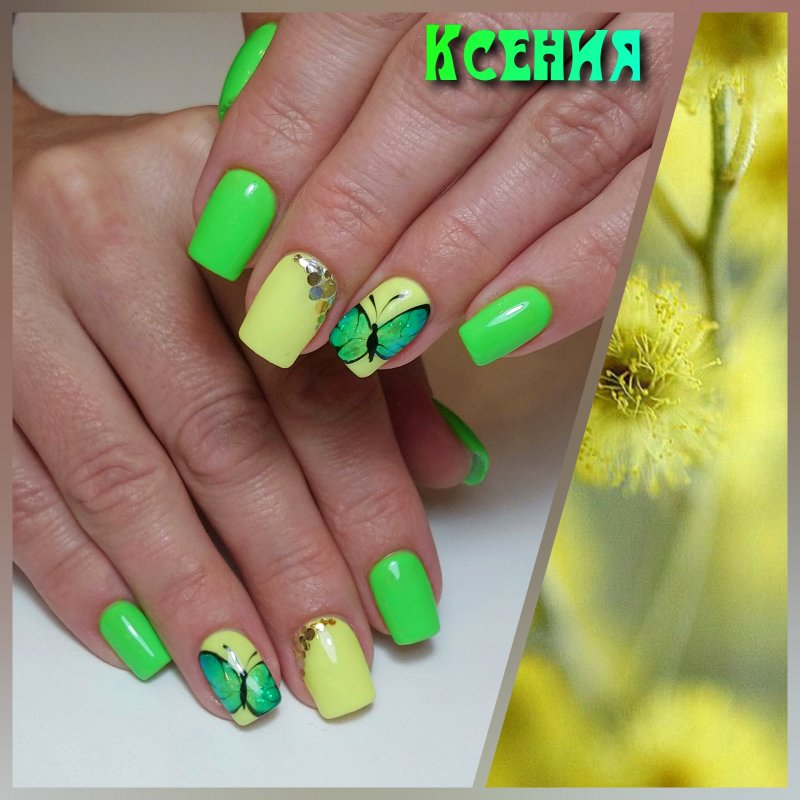 Ногти салатовые с розовым