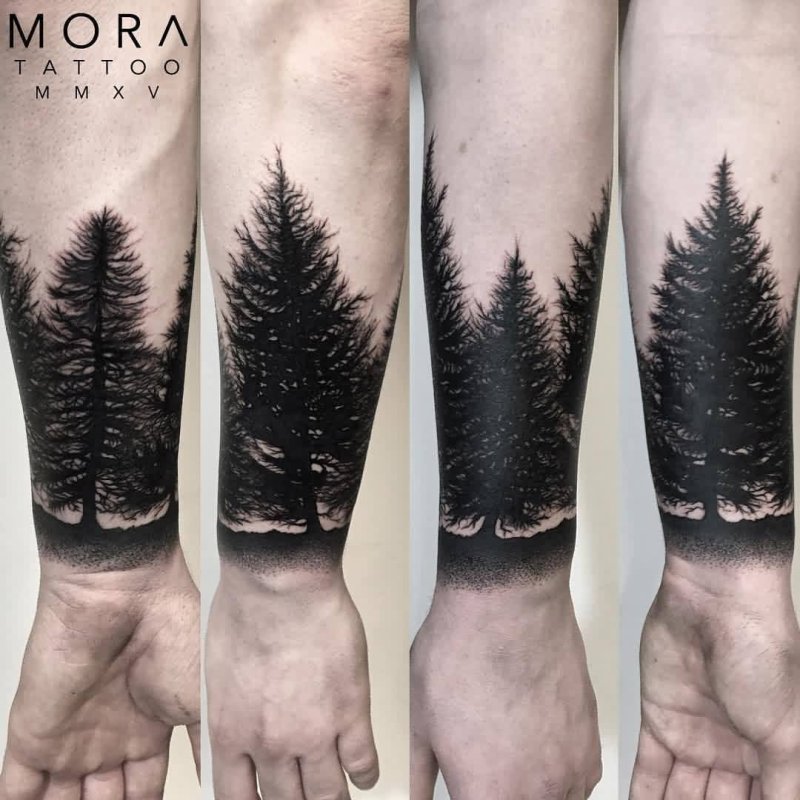 Blackwork лес предплечье