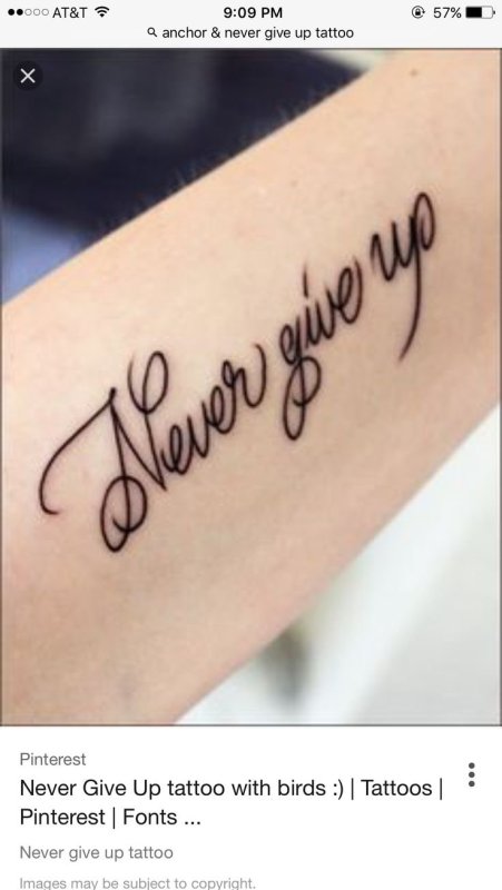 Never give up тату на руке
