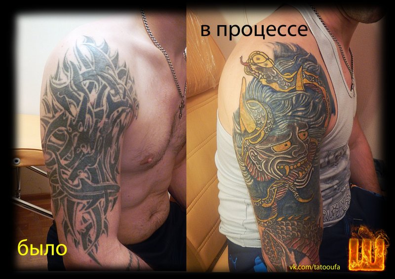Тату до и после