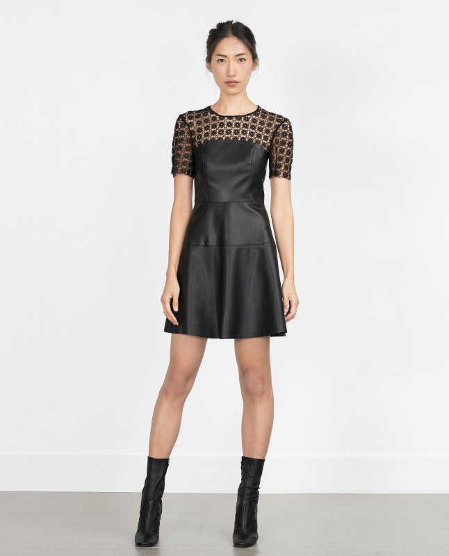 Кружевное мини платье Zara черное