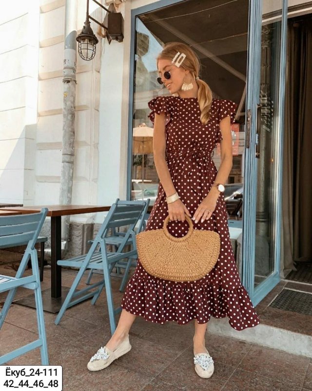 Casual Polka Dot v-neckline Maxi x-line Dress