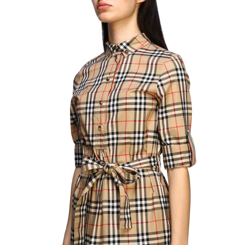 Burberry платье-рубашка с объемными рукавами в клетку гингем