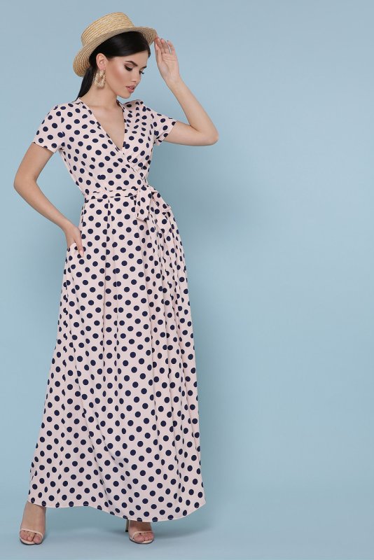 Casual Polka Dot v-neckline Maxi x-line Dress
