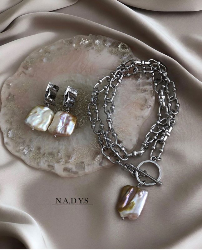 Серьги кольца с барочным жемчугом