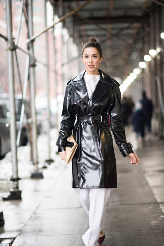 Trench Coat черный плащ кожаный