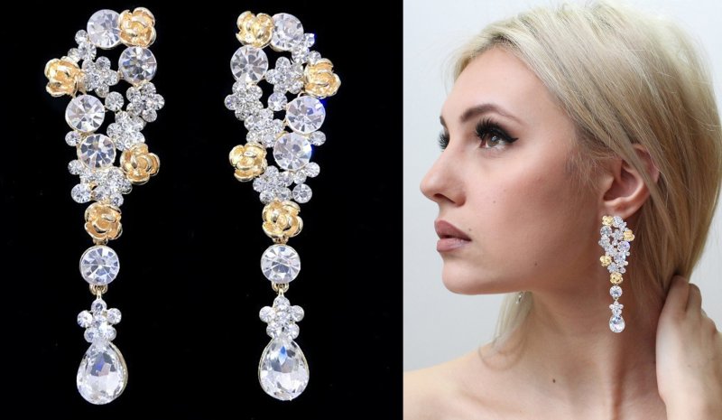 Серьги к свадебному платью с открытыми плечами
