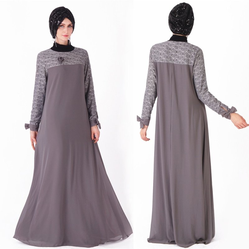 Women's Elegant Muslim Abaya long Sleeve 2022 Islamic Patchwork Printed Round Neck Party autumn Ankle long Maxi Dress