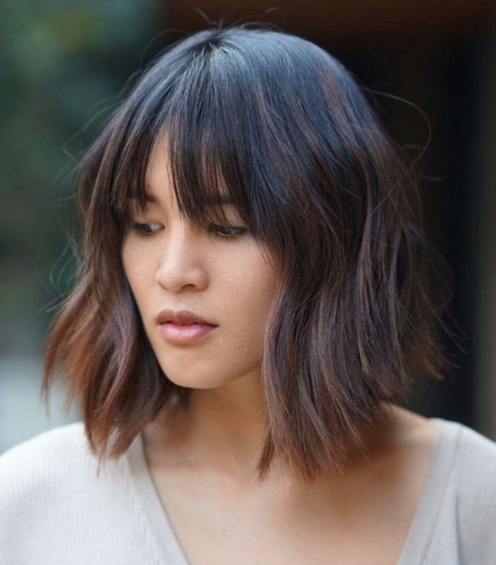 Long Bob Haircut c челкой