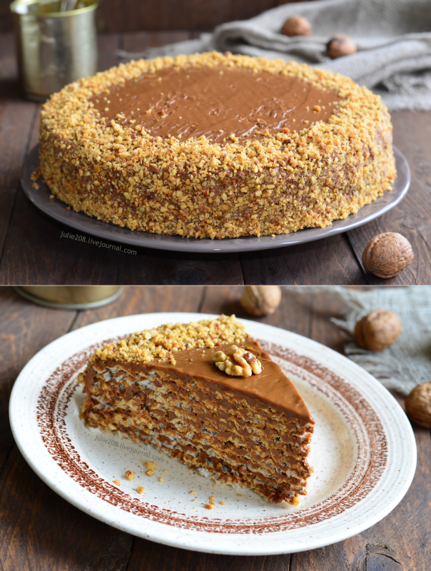 Торт с орехами и сгущенкой