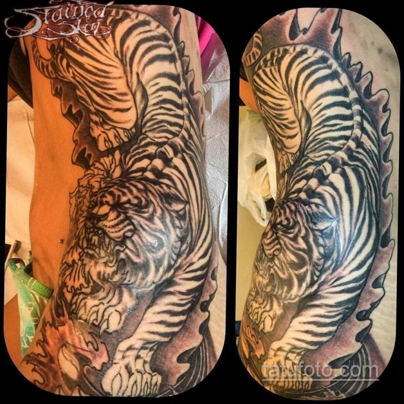 Japanese Style Tattoo Tiger Black and Gray
