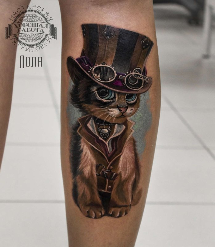 Кот стимпанк тату