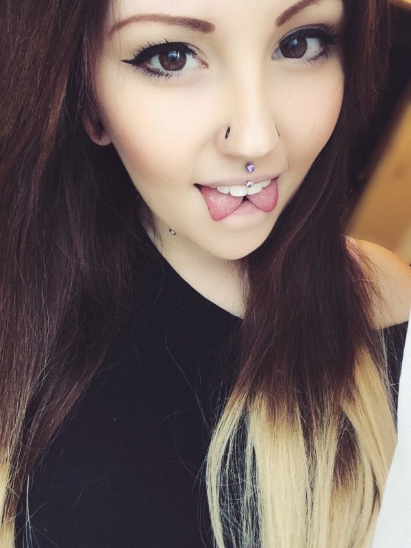 Women with tongue out