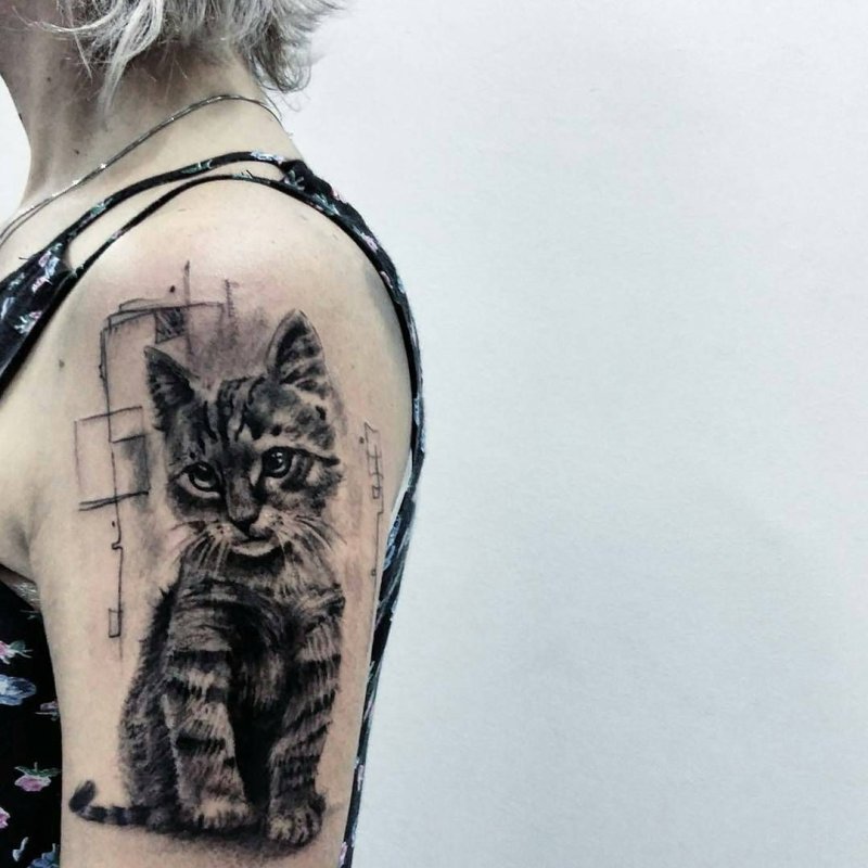 Тату рукав с кошкой