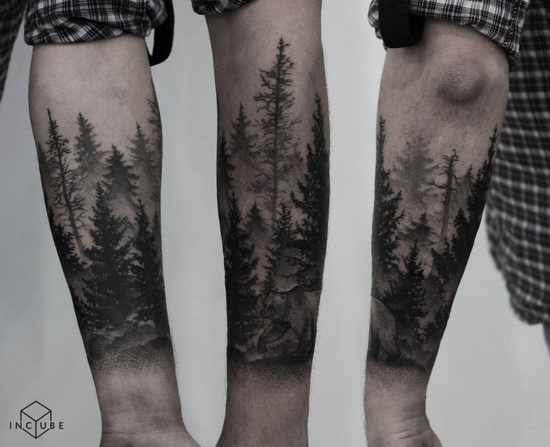 Blackwork лес предплечье
