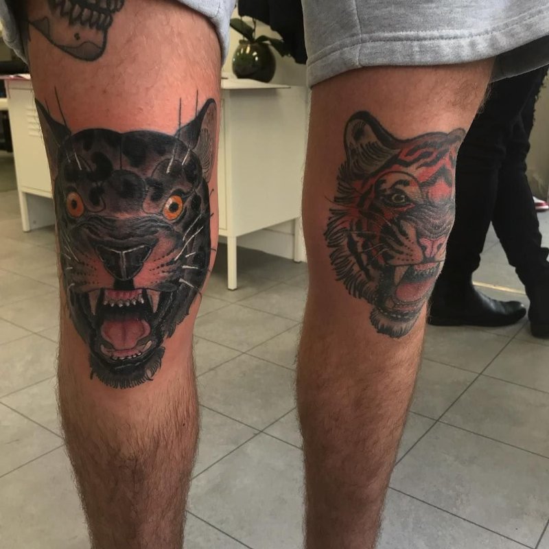 Пантера тату на коленке