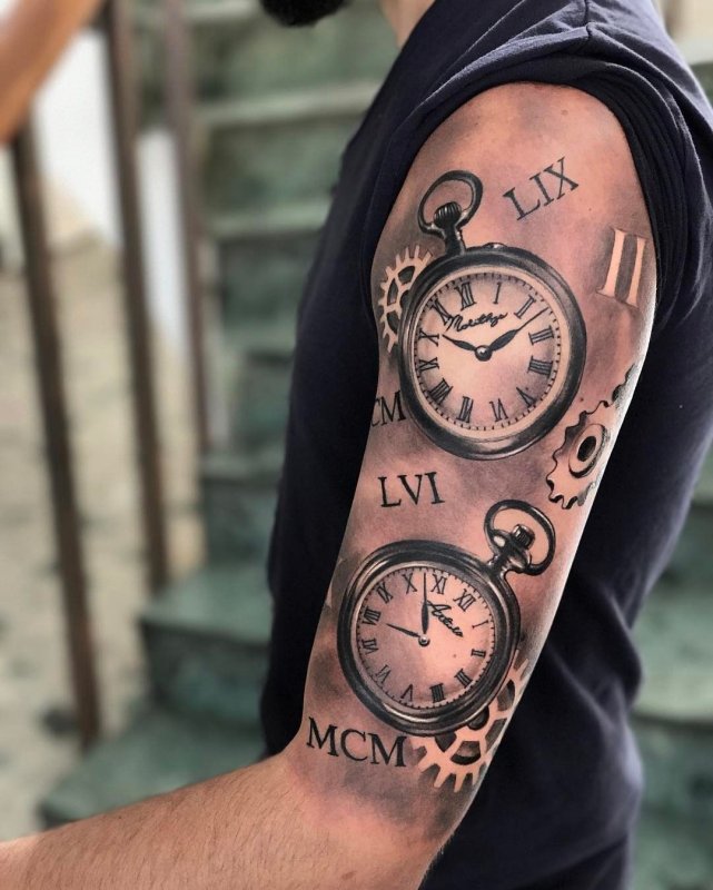 Тату с часами мужские
