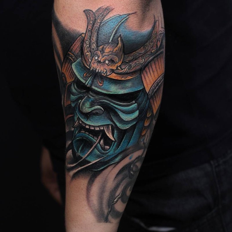 Японская маска Hannya самурая тату
