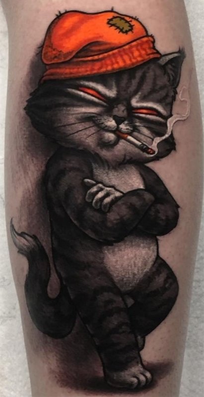 Тату Чеширский кот для девушек