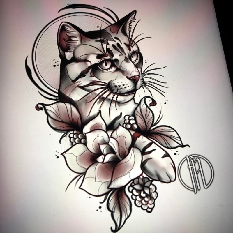 Тату черная кошка