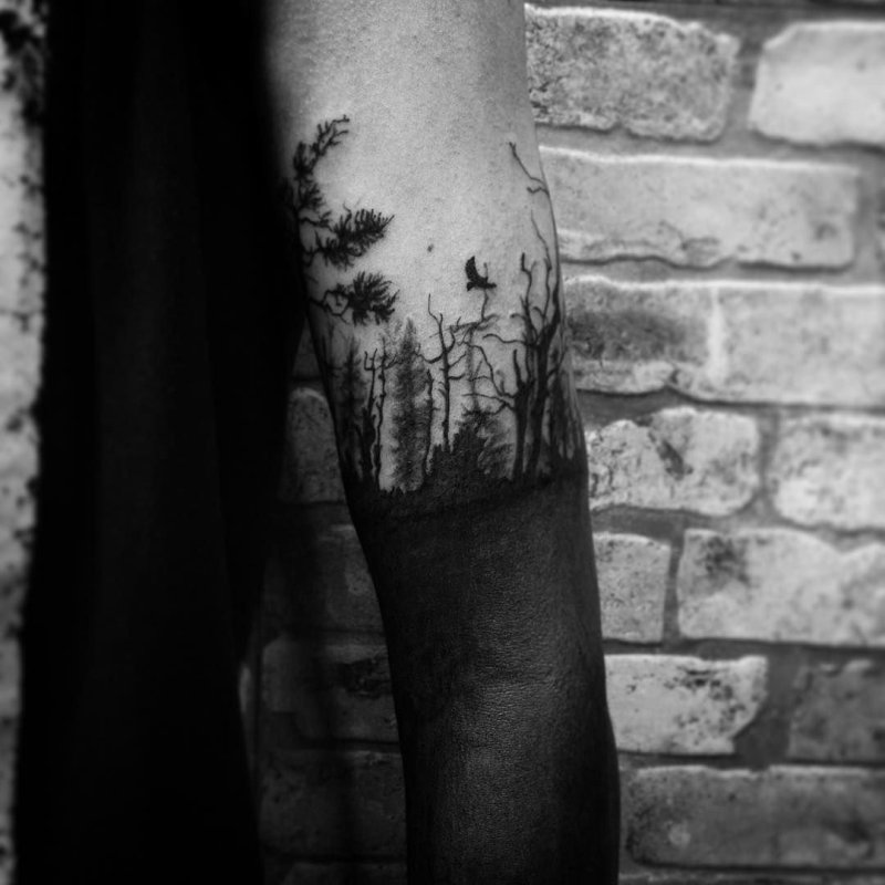 Blackwork рукав лес
