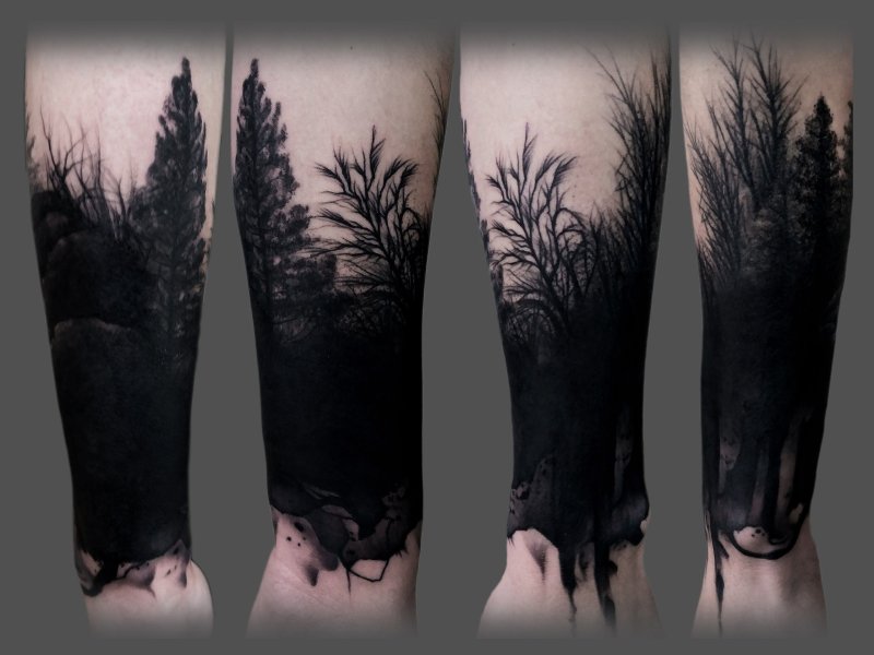 Blackwork лес предплечье