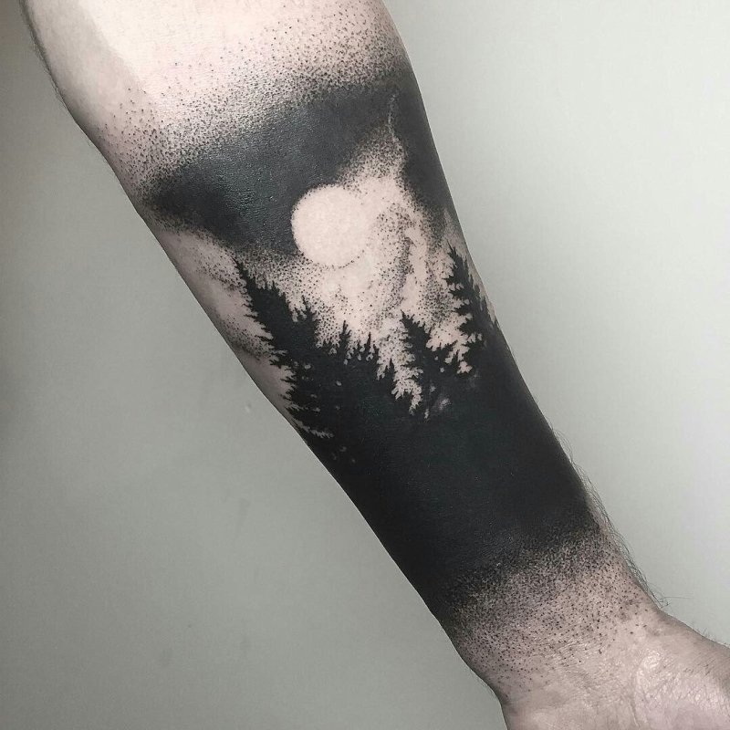 Blackwork рукав лес