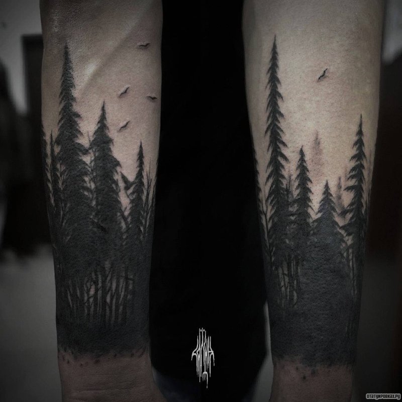 Blackwork лес предплечье