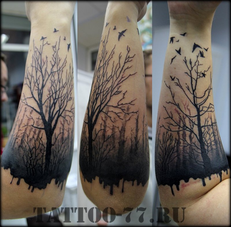 Blackwork рукав лес