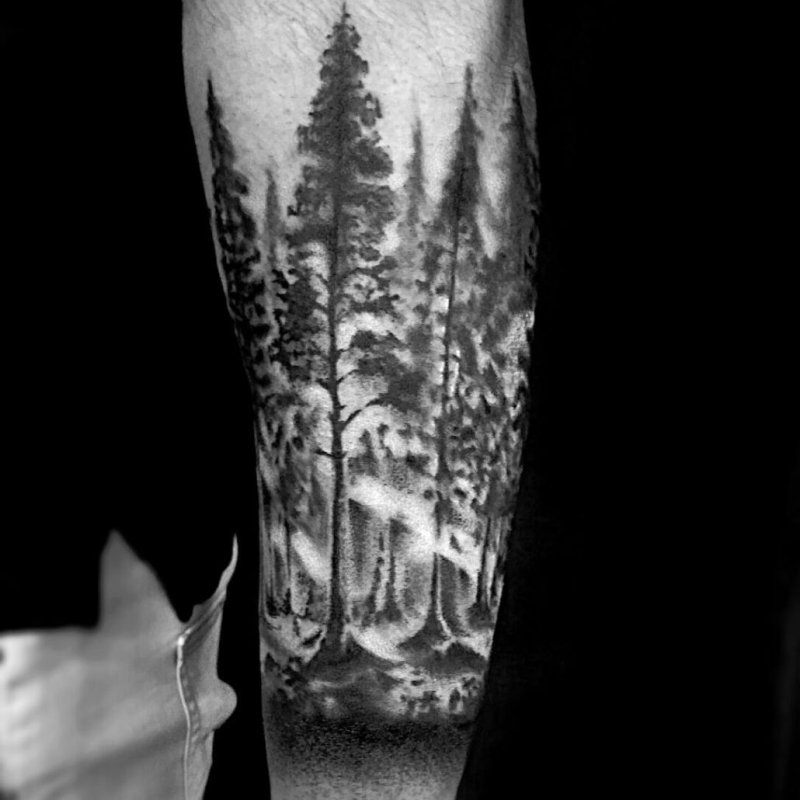 Blackwork тату лес