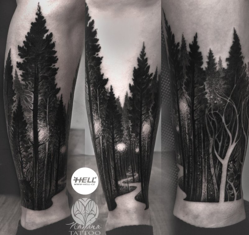 Blackwork Tattoo лес эскизы