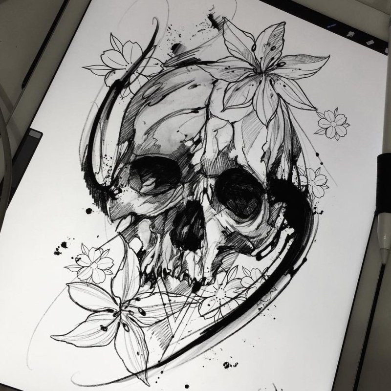 Рисунки девушка с череп лёгкие