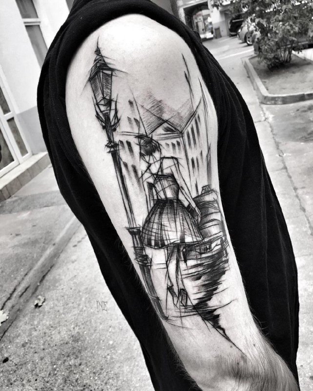 Тату на предплечье blackwork